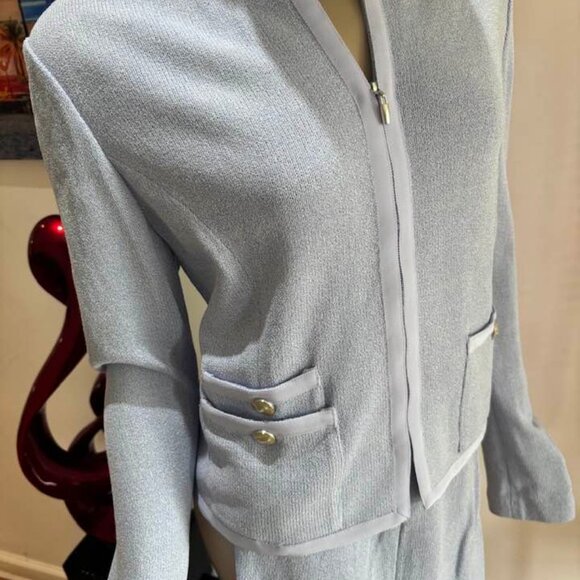 St John designer lavender pants suit orchid 12 jacket tweed buttons embellished - Picture 4 of 6